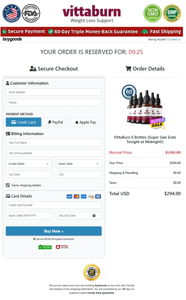 Vittaburn secure checkout process